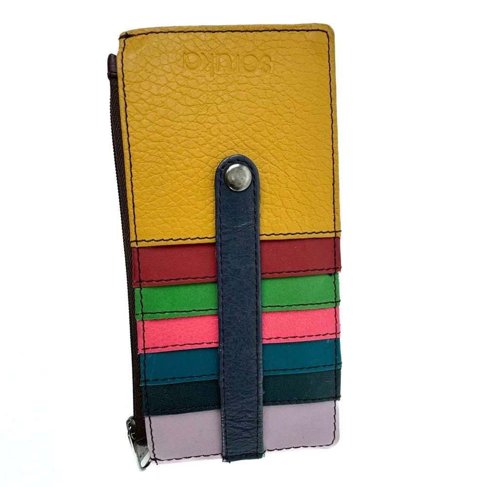 Soruka Recycled Leather Wallet Multicolor Patchwork Slim Card Holder Snap Zip